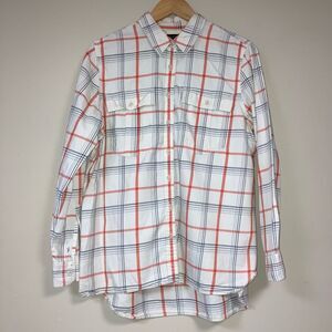 Banana Republic Plaid Shirt Mens Large Button Down Casual Top White Orange Check